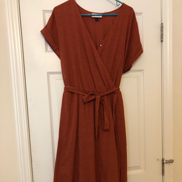rust orange wrap dress